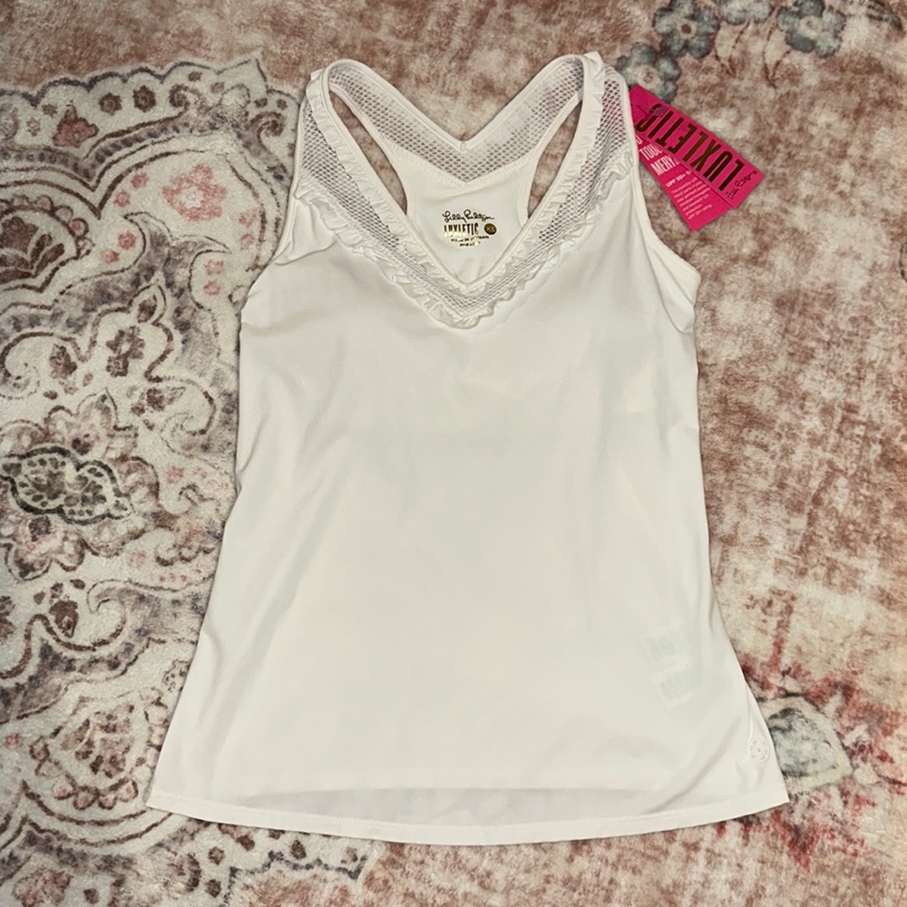 Lilly Pulitzer women’s size XS white “Ruah Bra Tank” w/padded bra- new with tags